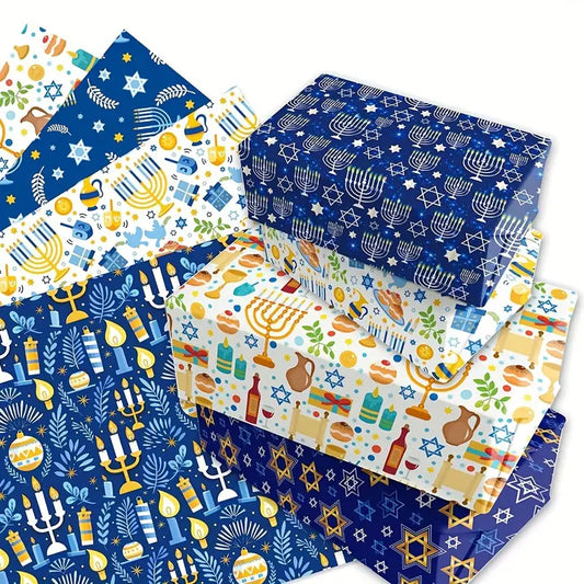 Chanukah - Gifts High Glossy Hanukkah Gift Wrap Paper, 12pcs