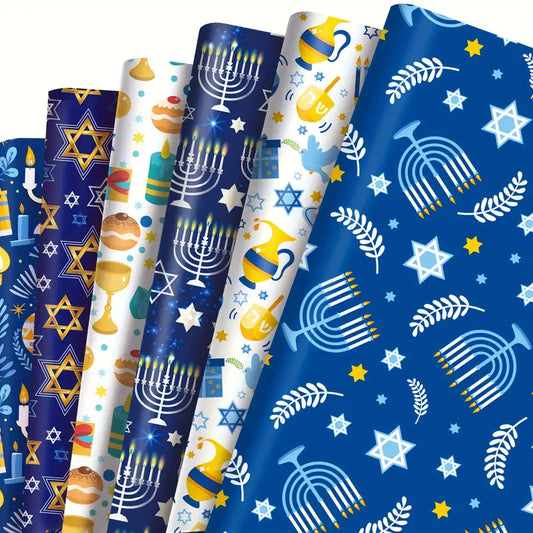 Chanukah - Gifts - Celebration Pack - 12 Sheets of Star of David & Candle Wrapping Paper