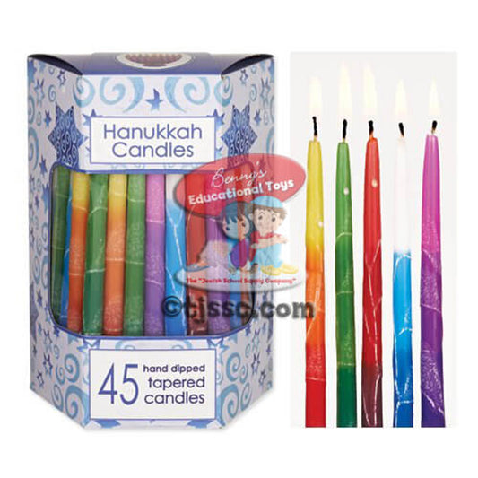 Chanukah - Candles 45pcs Premium Tapered Hand Decorated Multi Tri Color Chanukah Candles