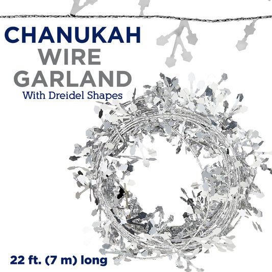 Chanukah - Decor, Wire Garland With Silver Dreidels