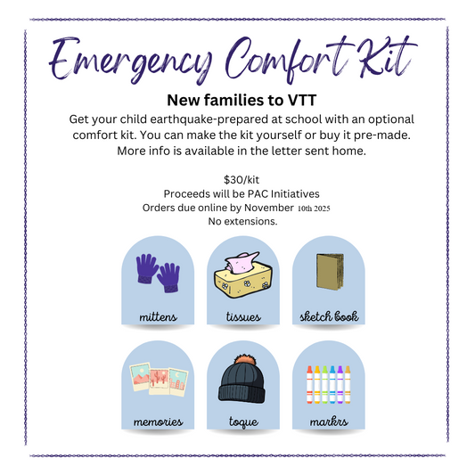 VTT Earthquake Comfort Kits (New Families)