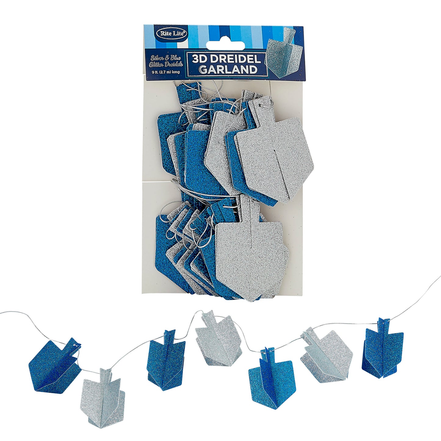 Chanukah - Decor Blue And Silver Dreidel Glitter Garland