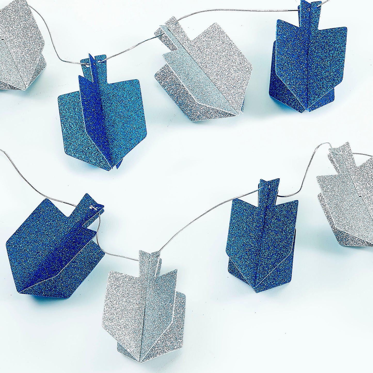 Chanukah - Decor Blue And Silver Dreidel Glitter Garland